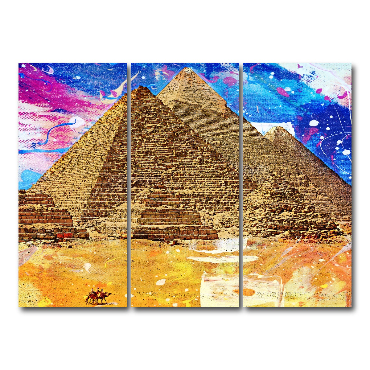 AUTO-MOCKUP WHITE | Egypt Pyramids Abstract | 3 Piece | Gallery Wrap Canvas | group=8x18