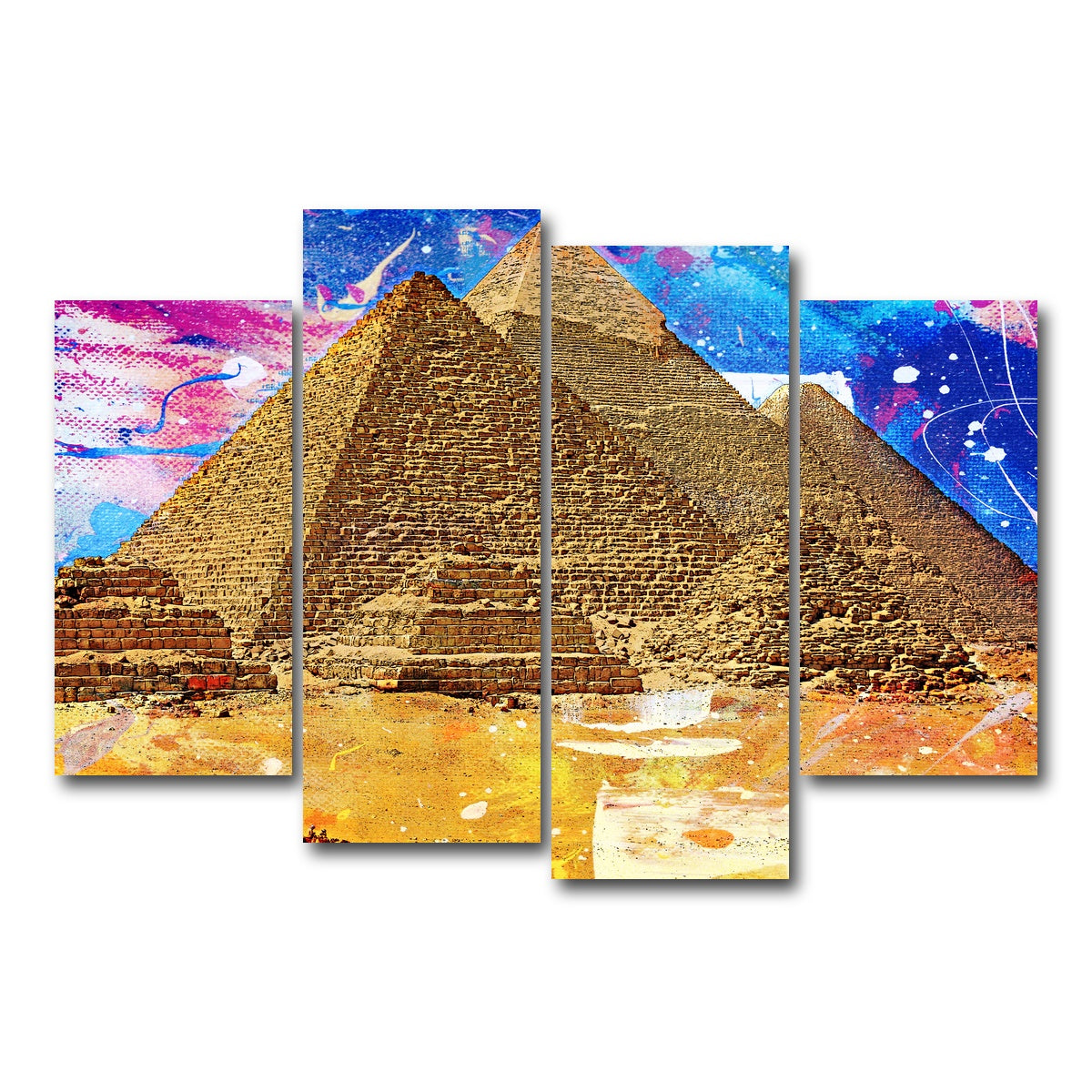 AUTO-MOCKUP WHITE | Egypt Pyramids Abstract | 4 Piece | Gallery Wrap Canvas | group=4_short