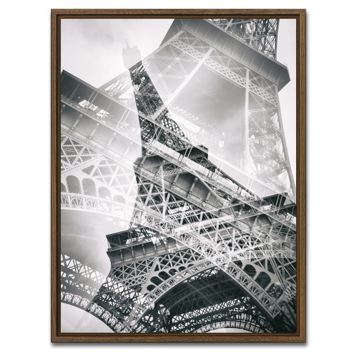 AUTO-MOCKUP WHITE | Eiffel Tower Double Exposure | 1 Piece | Walnut Framed Canvas | group=3x4