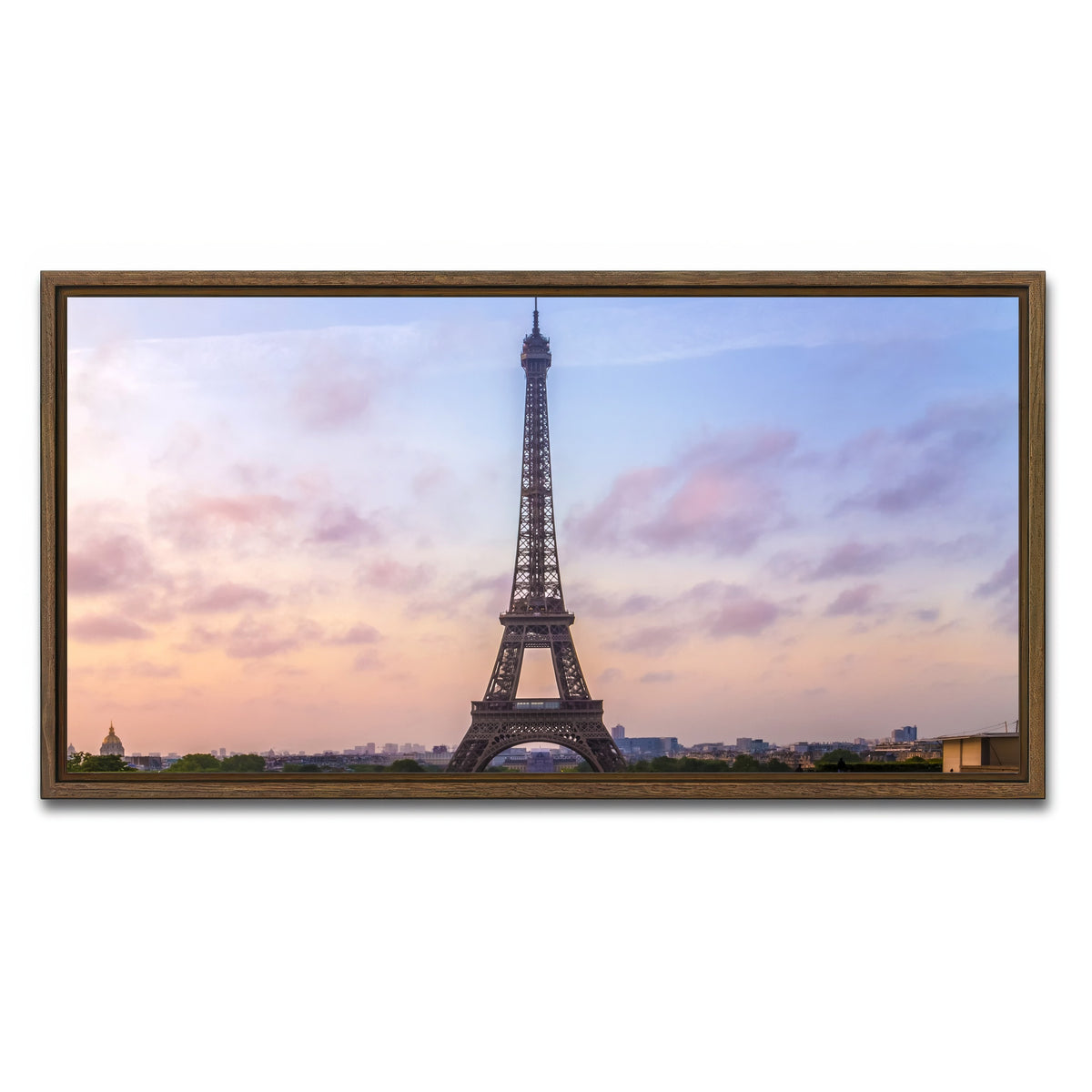 AUTO-MOCKUP WHITE | Eiffel Tower Sunrise | 1 Piece | Walnut Framed Canvas | group=2x1