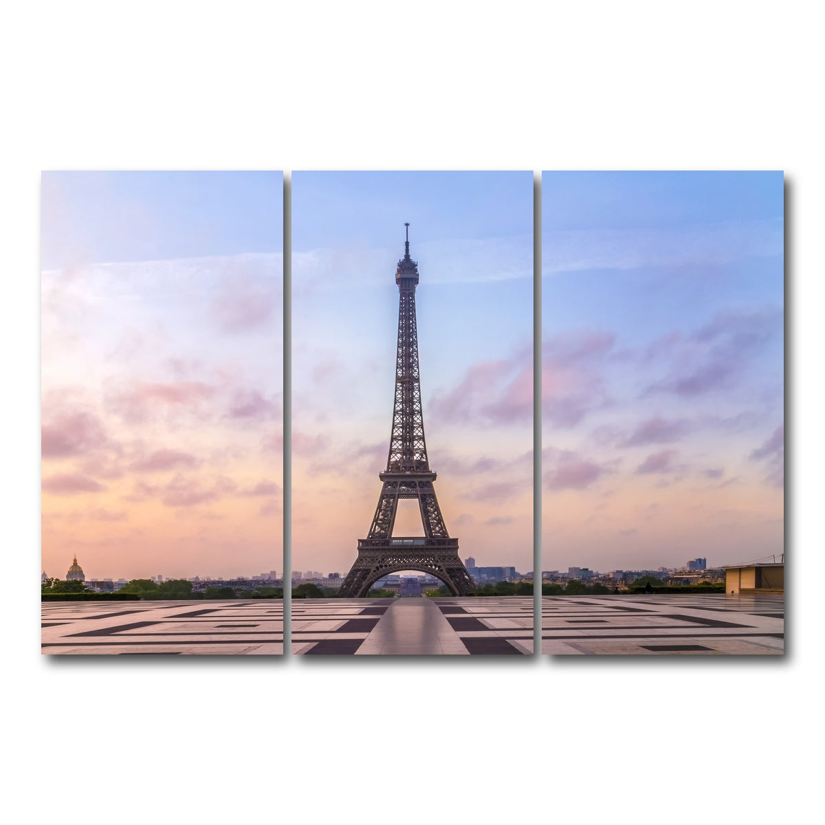 AUTO-MOCKUP WHITE | Eiffel Tower Sunrise | 3 Piece | Gallery Wrap Canvas | group=12x24
