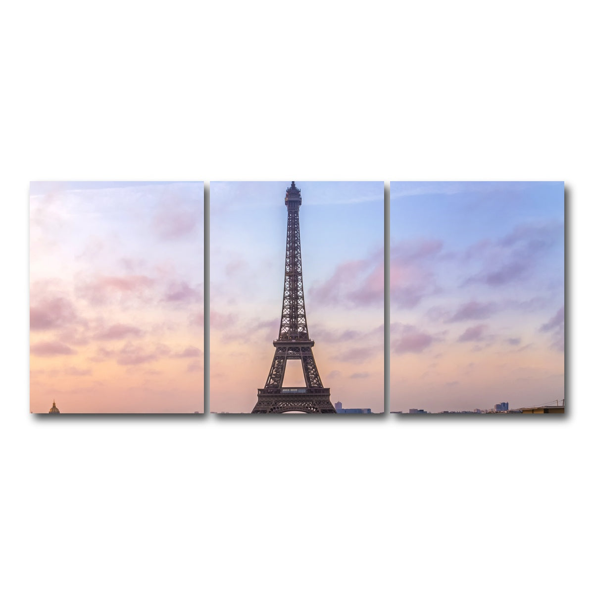 AUTO-MOCKUP WHITE | Eiffel Tower Sunrise | 3 Piece | Gallery Wrap Canvas | group=18x24