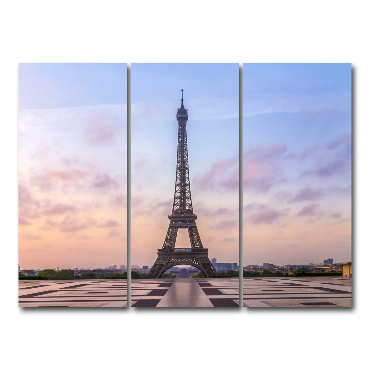 AUTO-MOCKUP WHITE | Eiffel Tower Sunrise | 3 Piece | Gallery Wrap Canvas | group=8x18