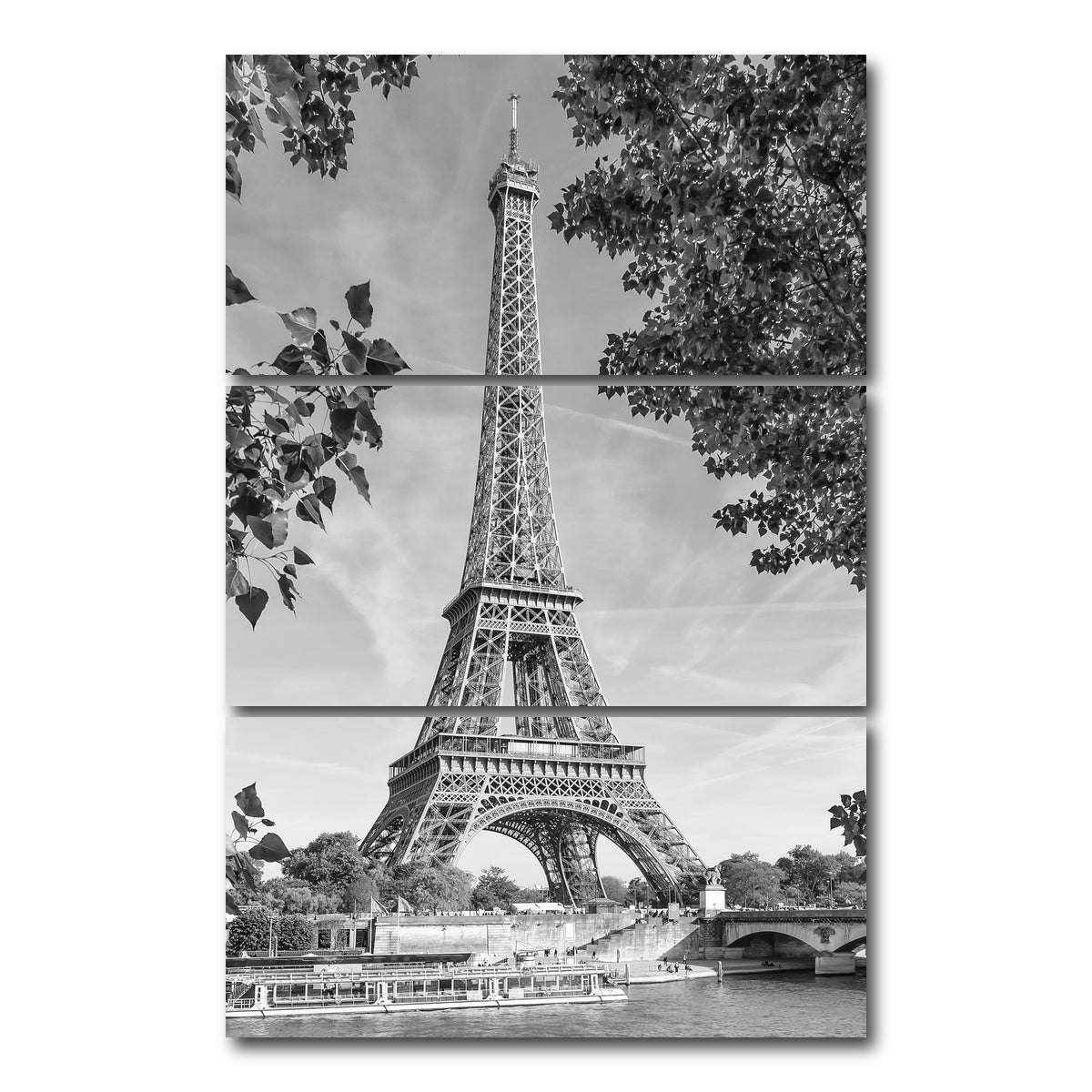 AUTO-MOCKUP WHITE | Eiffel Tower with River Seine | 3 Piece | Gallery Wrap Canvas | group=12x24_stacked