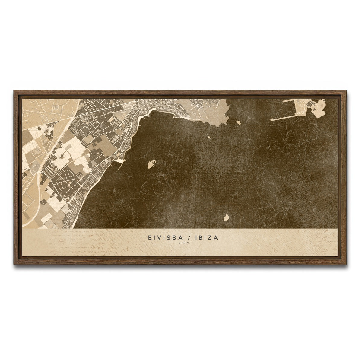 AUTO-MOCKUP WHITE | Eivissa Map | 1 Piece | Walnut Framed Canvas | group=2x1