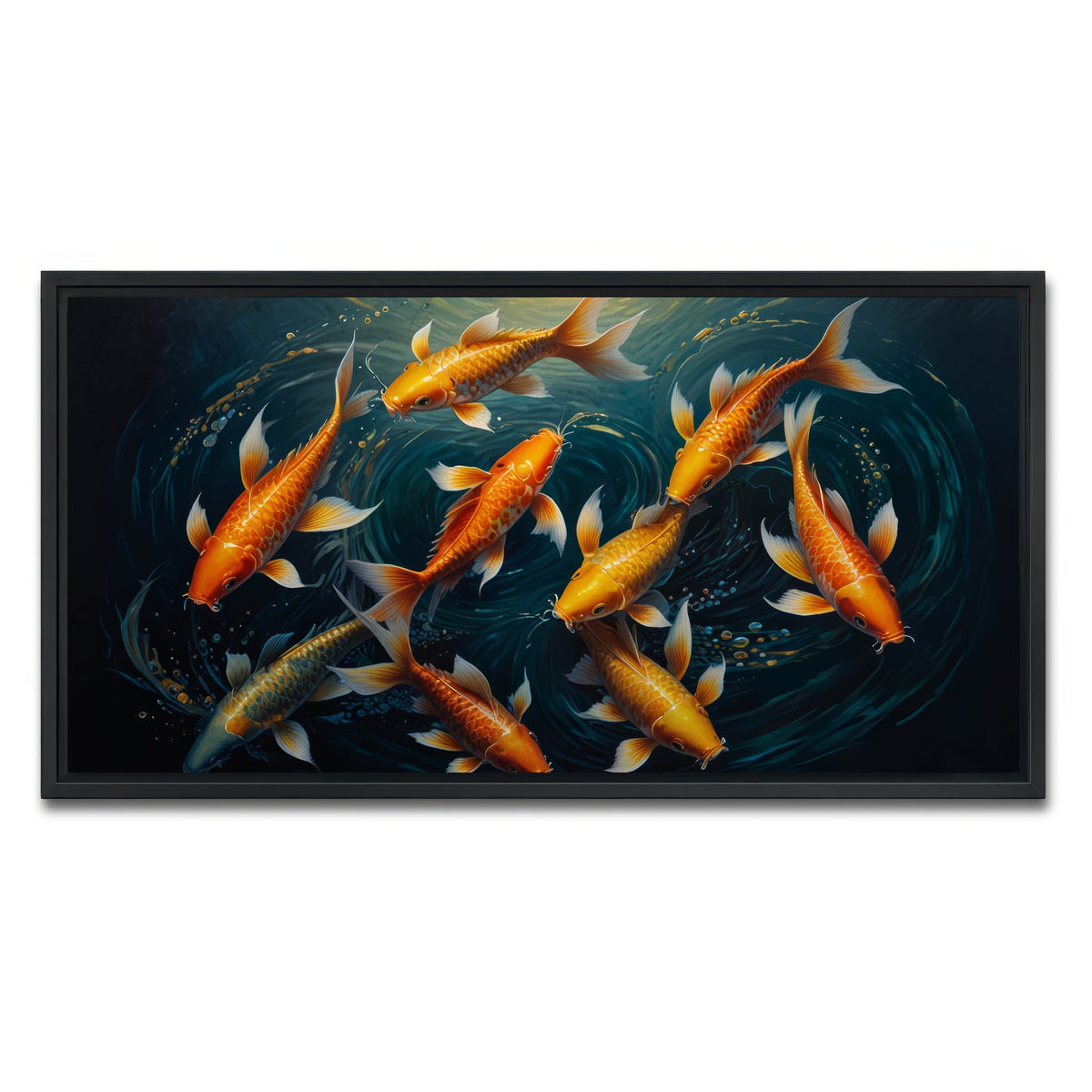 AUTO-MOCKUP WHITE | Elegant Koi Fish Swimming | 1 Piece | Black Framed Canvas | group=2x1
