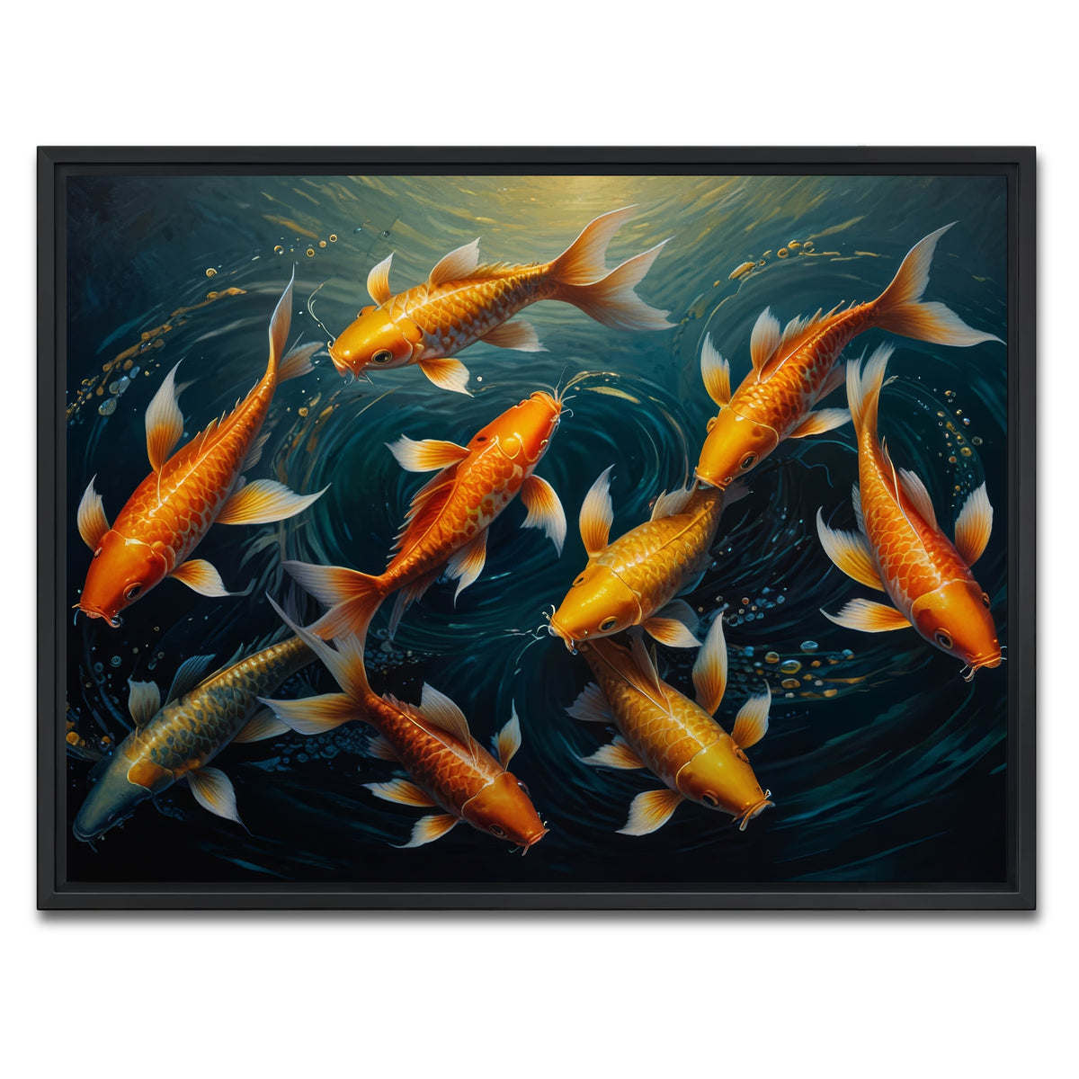 AUTO-MOCKUP WHITE | Elegant Koi Fish Swimming | 1 Piece | Black Framed Canvas | group=4x3