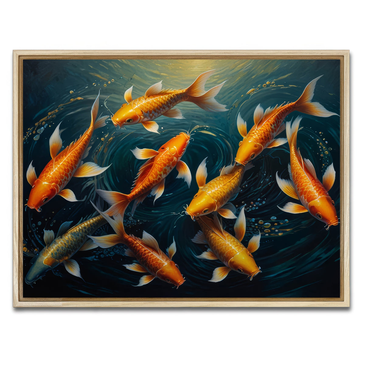 AUTO-MOCKUP WHITE | Elegant Koi Fish Swimming | 1 Piece | Natural Framed Canvas | group=4x3