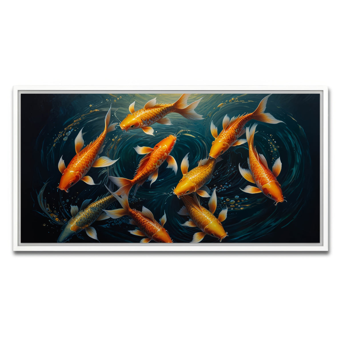 AUTO-MOCKUP WHITE | Elegant Koi Fish Swimming | 1 Piece | White Framed Canvas | group=2x1