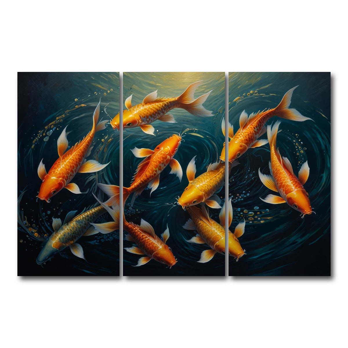 AUTO-MOCKUP WHITE | Elegant Koi Fish Swimming | 3 Piece | Gallery Wrap Canvas | group=12x24