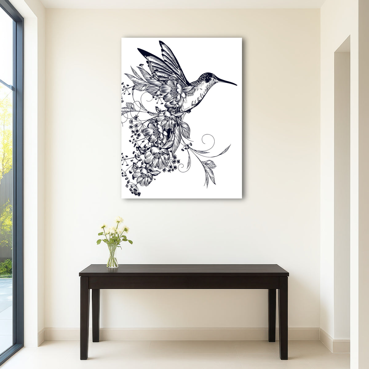 AUTO-MOCKUP ROOM | Elegant hummingbird with flowers