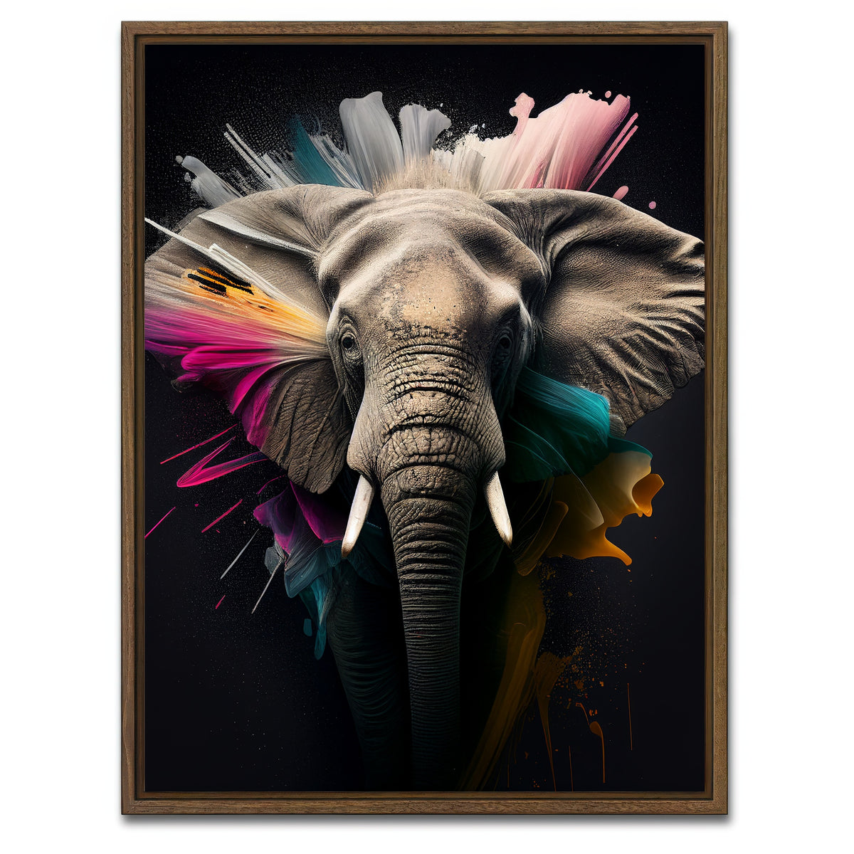 AUTO-MOCKUP WHITE | Elephant Portrait | 1 Piece | Walnut Framed Canvas | group=3x4