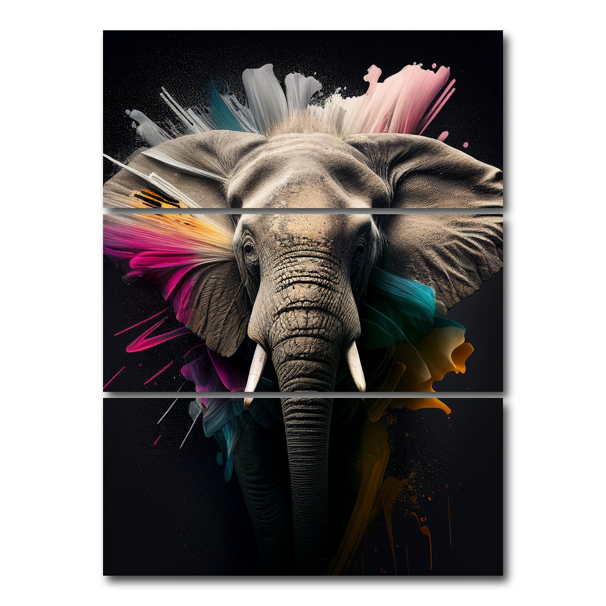 AUTO-MOCKUP WHITE | Elephant Portrait | 3 Piece | Gallery Wrap Canvas | group=8x18_stacked