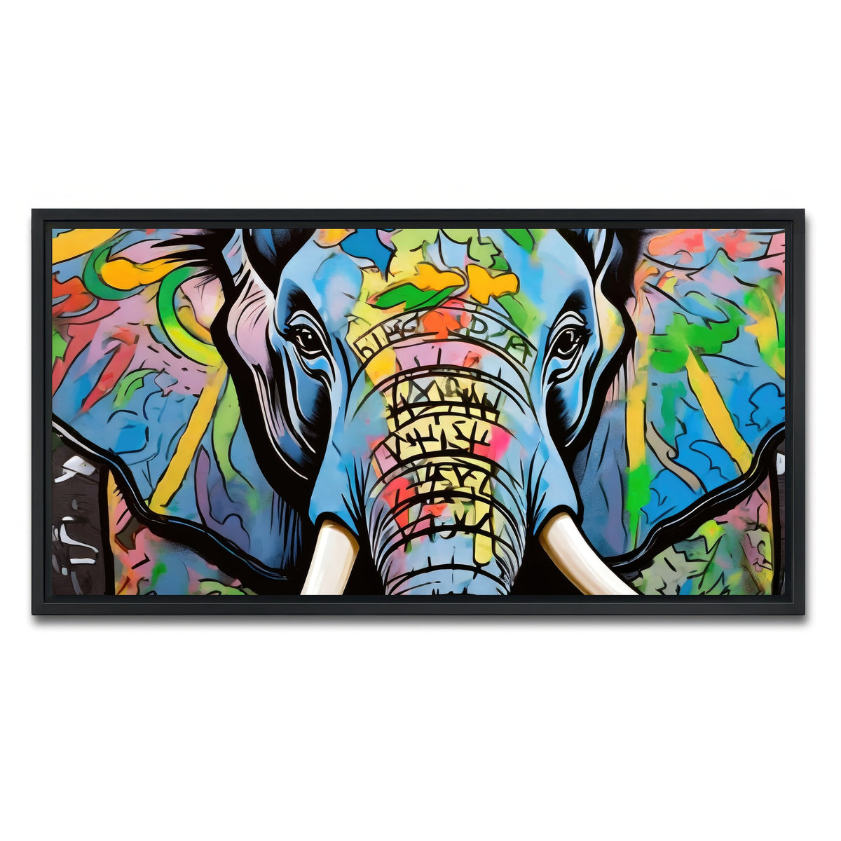AUTO-MOCKUP WHITE | Elephant in Color | 1 Piece | Black Framed Canvas | group=2x1