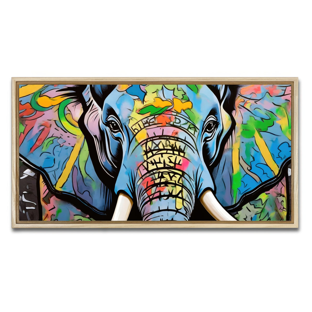 AUTO-MOCKUP WHITE | Elephant in Color | 1 Piece | Natural Framed Canvas | group=2x1