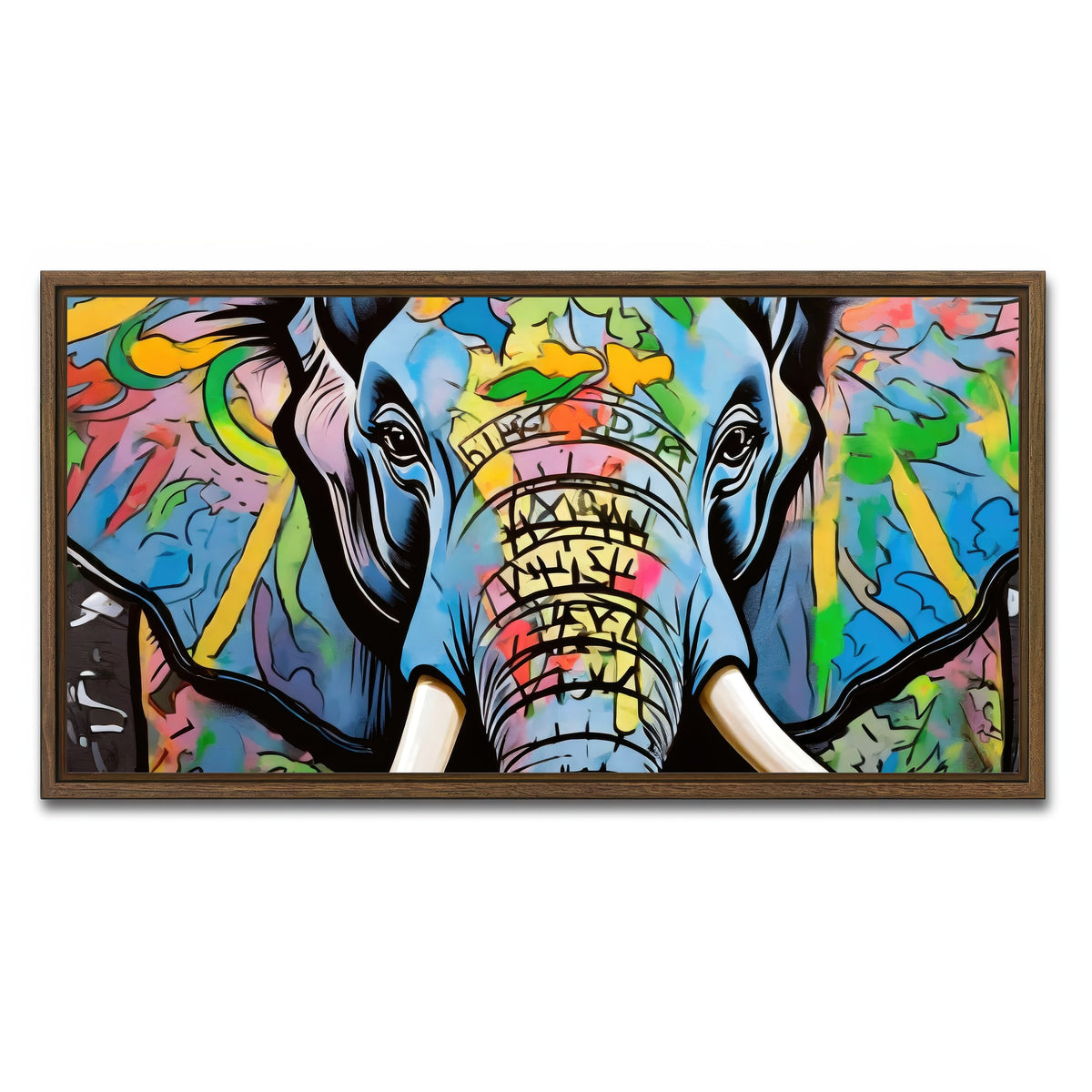 AUTO-MOCKUP WHITE | Elephant in Color | 1 Piece | Walnut Framed Canvas | group=2x1