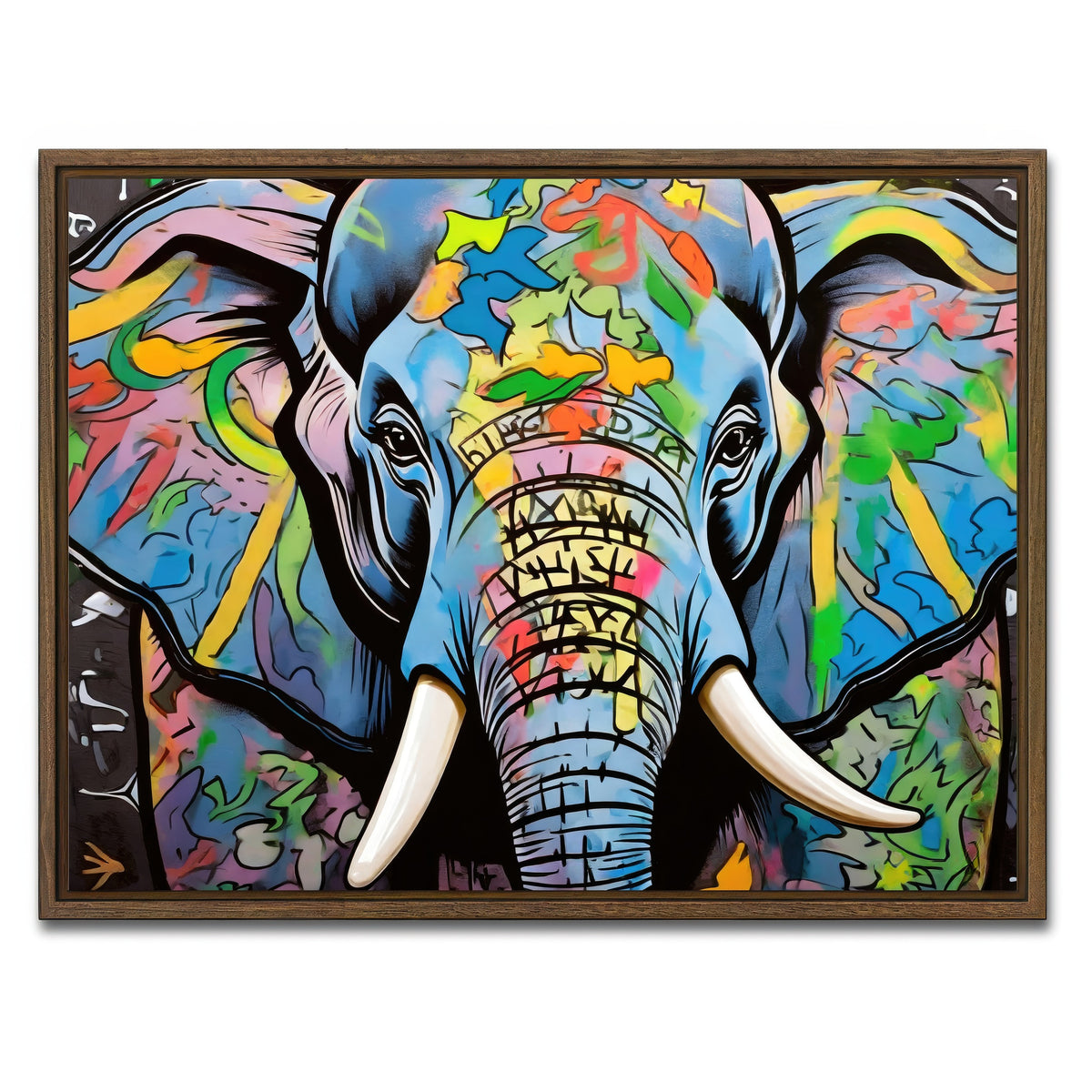 AUTO-MOCKUP WHITE | Elephant in Color | 1 Piece | Walnut Framed Canvas | group=4x3