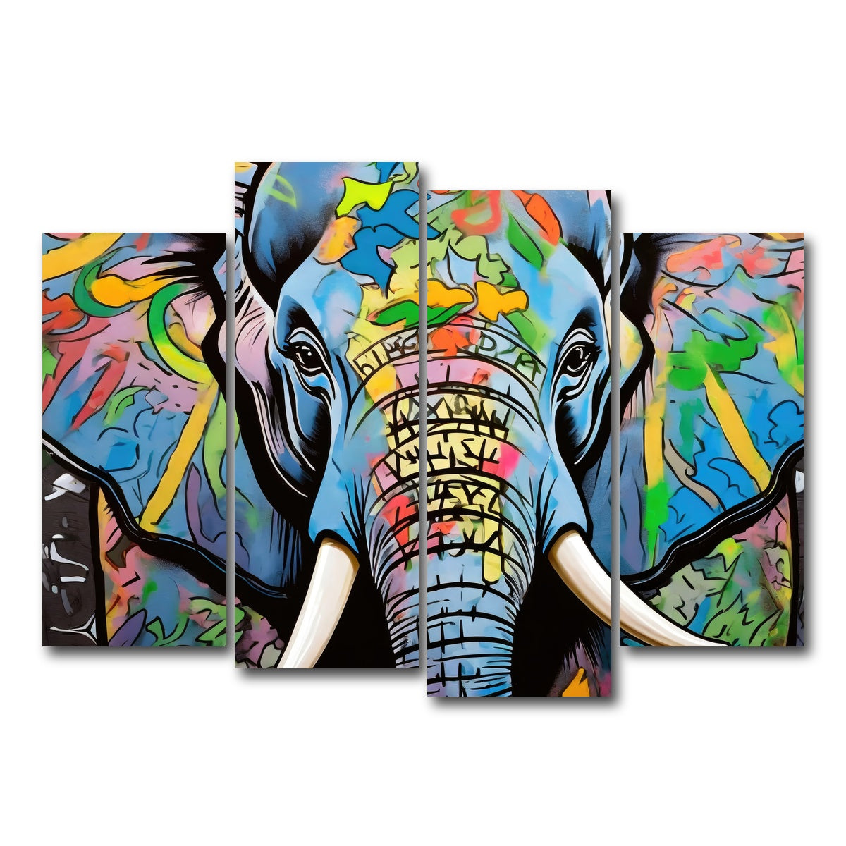AUTO-MOCKUP WHITE | Elephant in Color | 4 Piece | Gallery Wrap Canvas | group=4_normal