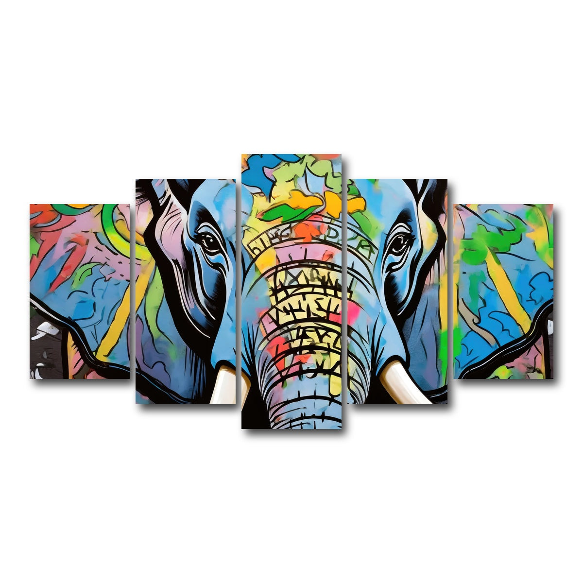AUTO-MOCKUP WHITE | Elephant in Color | 5 Piece | Gallery Wrap Canvas | group=5_normal
