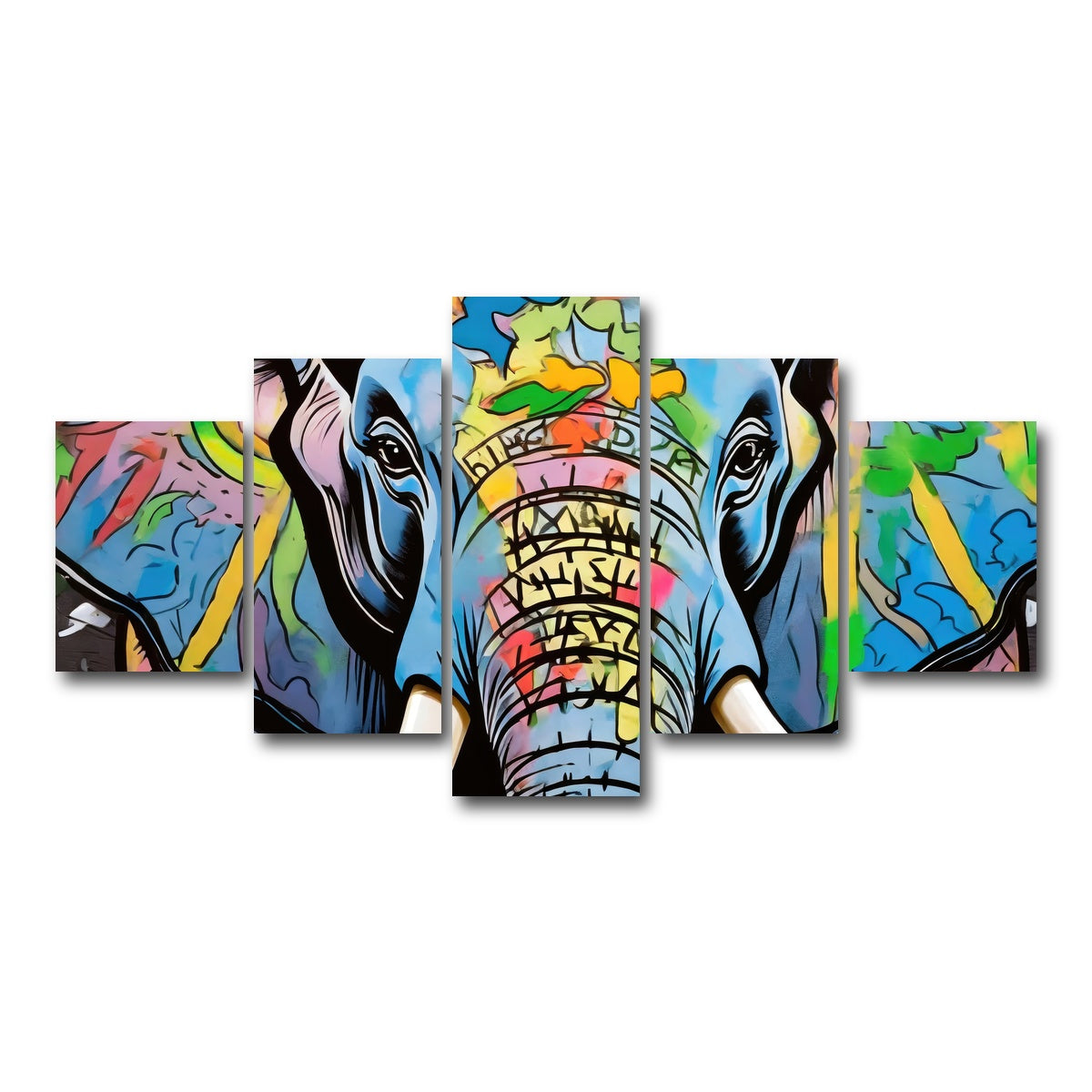 AUTO-MOCKUP WHITE | Elephant in Color | 5 Piece | Gallery Wrap Canvas | group=5_short