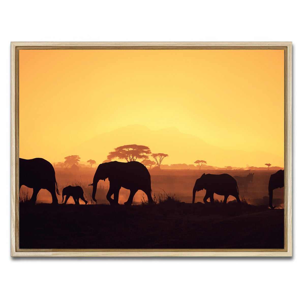 AUTO-MOCKUP WHITE | Elephants Walking Wall Art | 1 Piece | Natural Frame | group=4x3