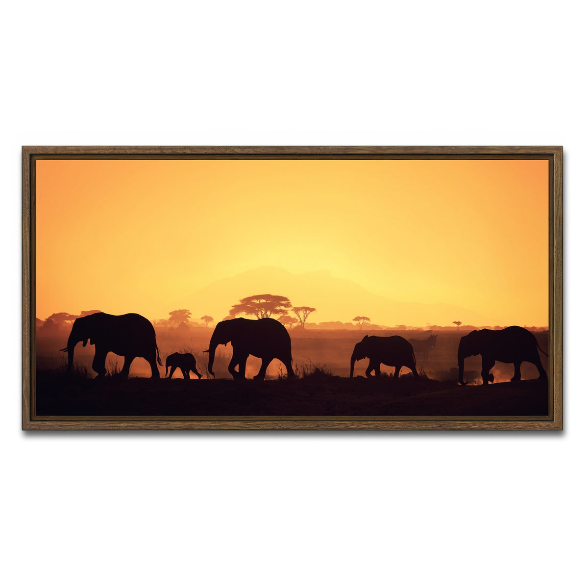 AUTO-MOCKUP WHITE | Elephants Walking Wall Art | 1 Piece | Walnut Frame | group=2x1