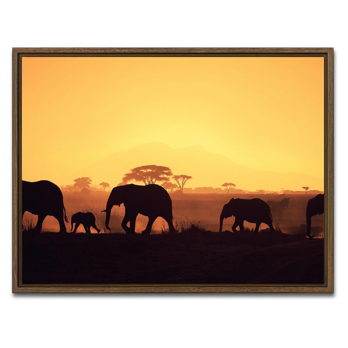 AUTO-MOCKUP WHITE | Elephants Walking Wall Art | 1 Piece | Walnut Frame | group=4x3