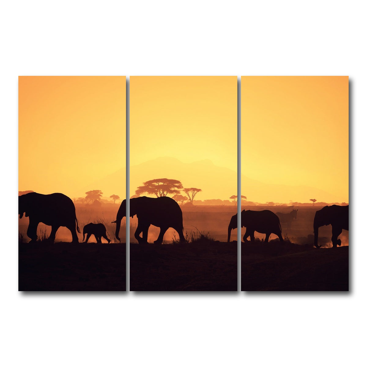 AUTO-MOCKUP WHITE | Elephants Walking Wall Art | 3 Piece | Gallery Wrapped | group=12x24