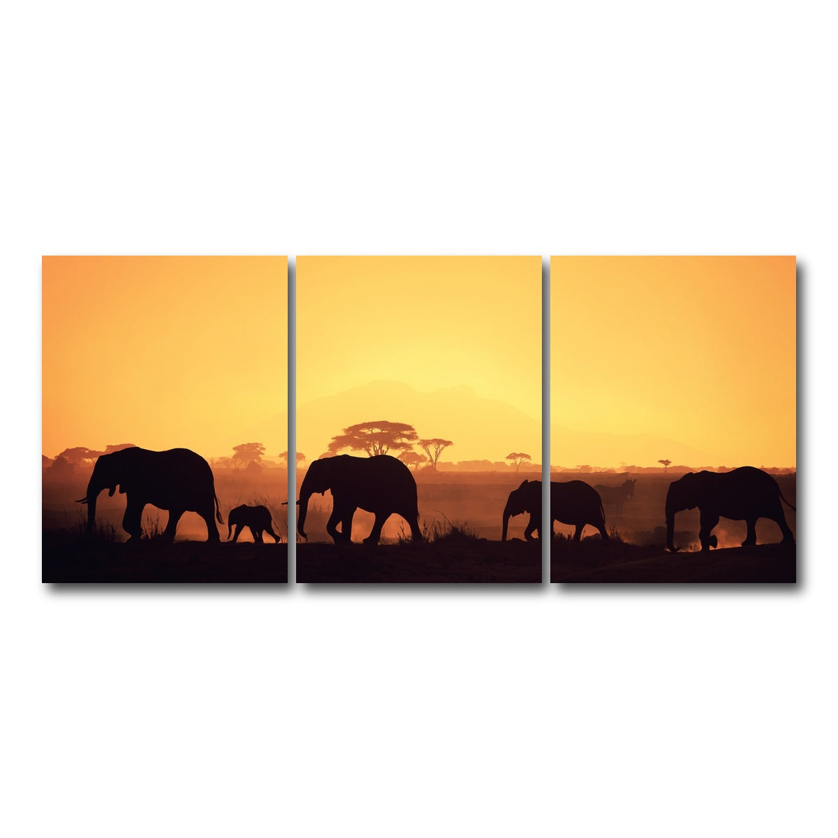 AUTO-MOCKUP WHITE | Elephants Walking Wall Art | 3 Piece | Gallery Wrapped | group=18x24