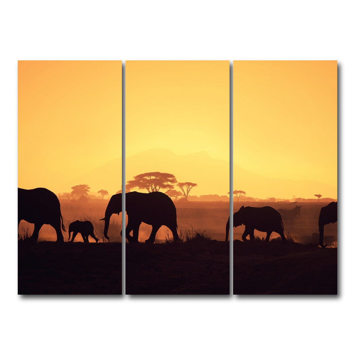 AUTO-MOCKUP WHITE | Elephants Walking Wall Art | 3 Piece | Gallery Wrapped | group=8x18