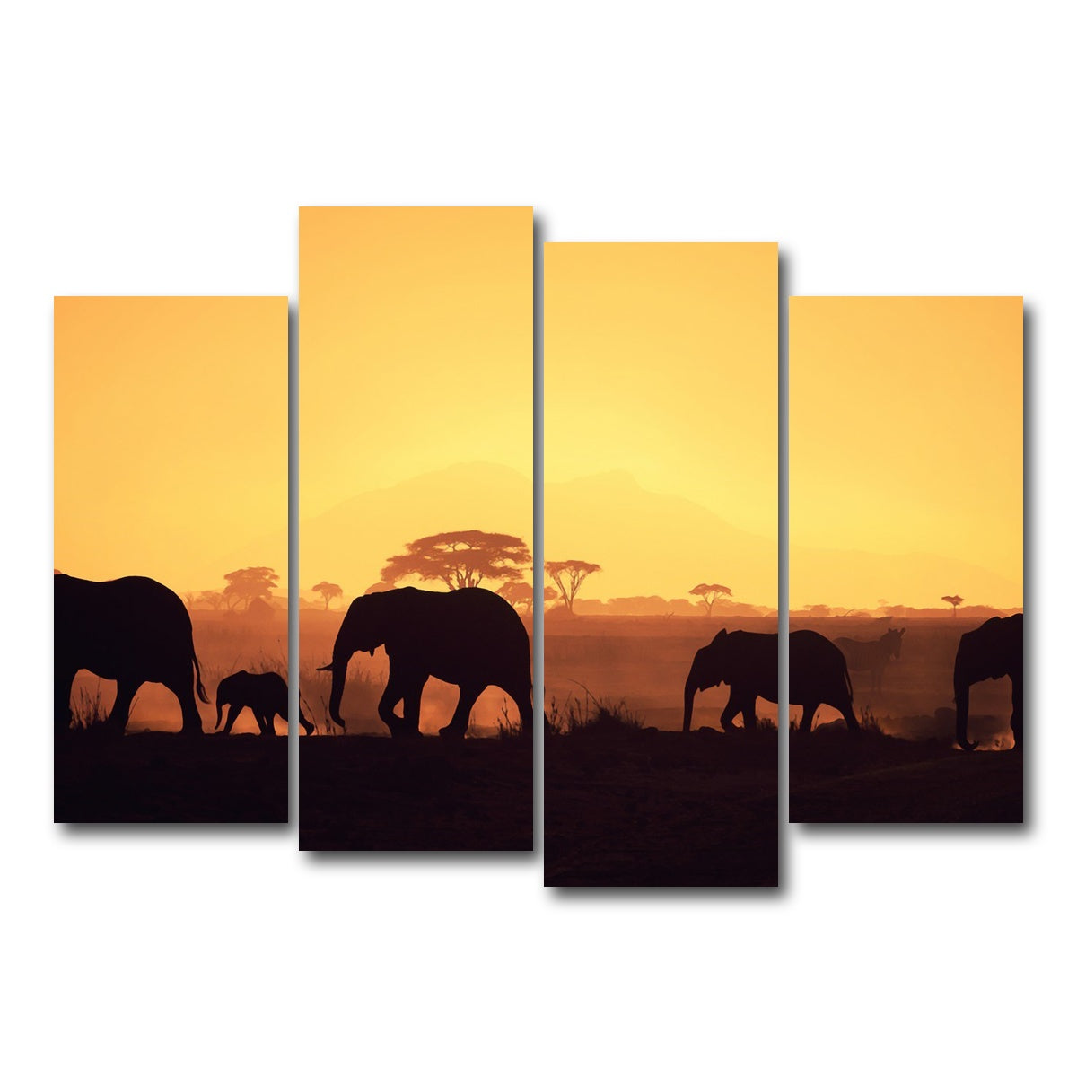 AUTO-MOCKUP WHITE | Elephants Walking Wall Art | 4 Piece | Gallery Wrapped | group=4_normal