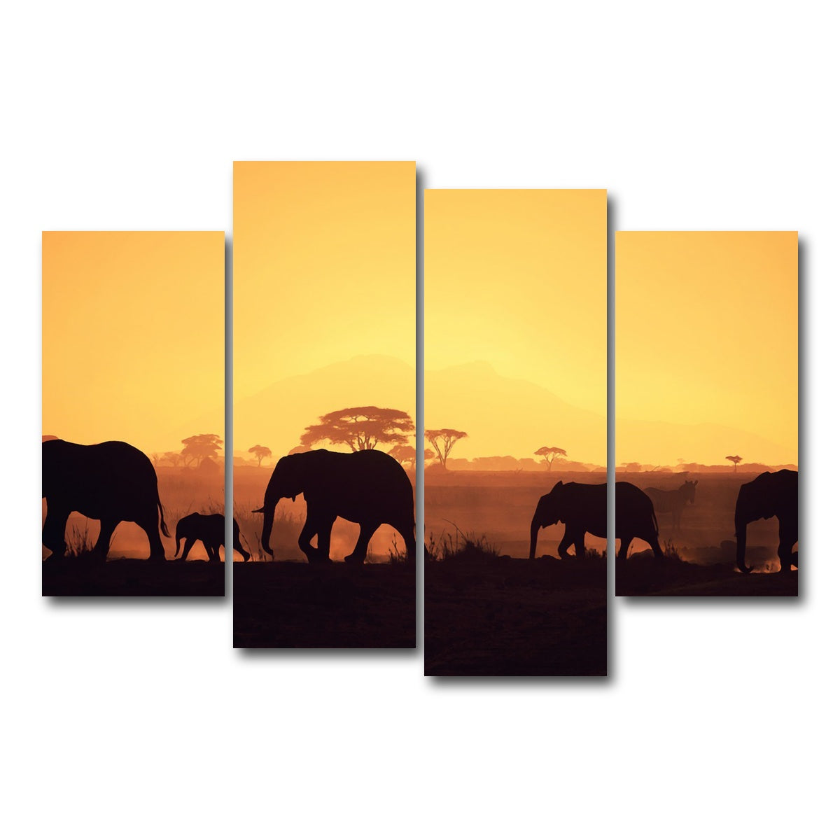 AUTO-MOCKUP WHITE | Elephants Walking Wall Art | 4 Piece | Gallery Wrapped | group=4_short