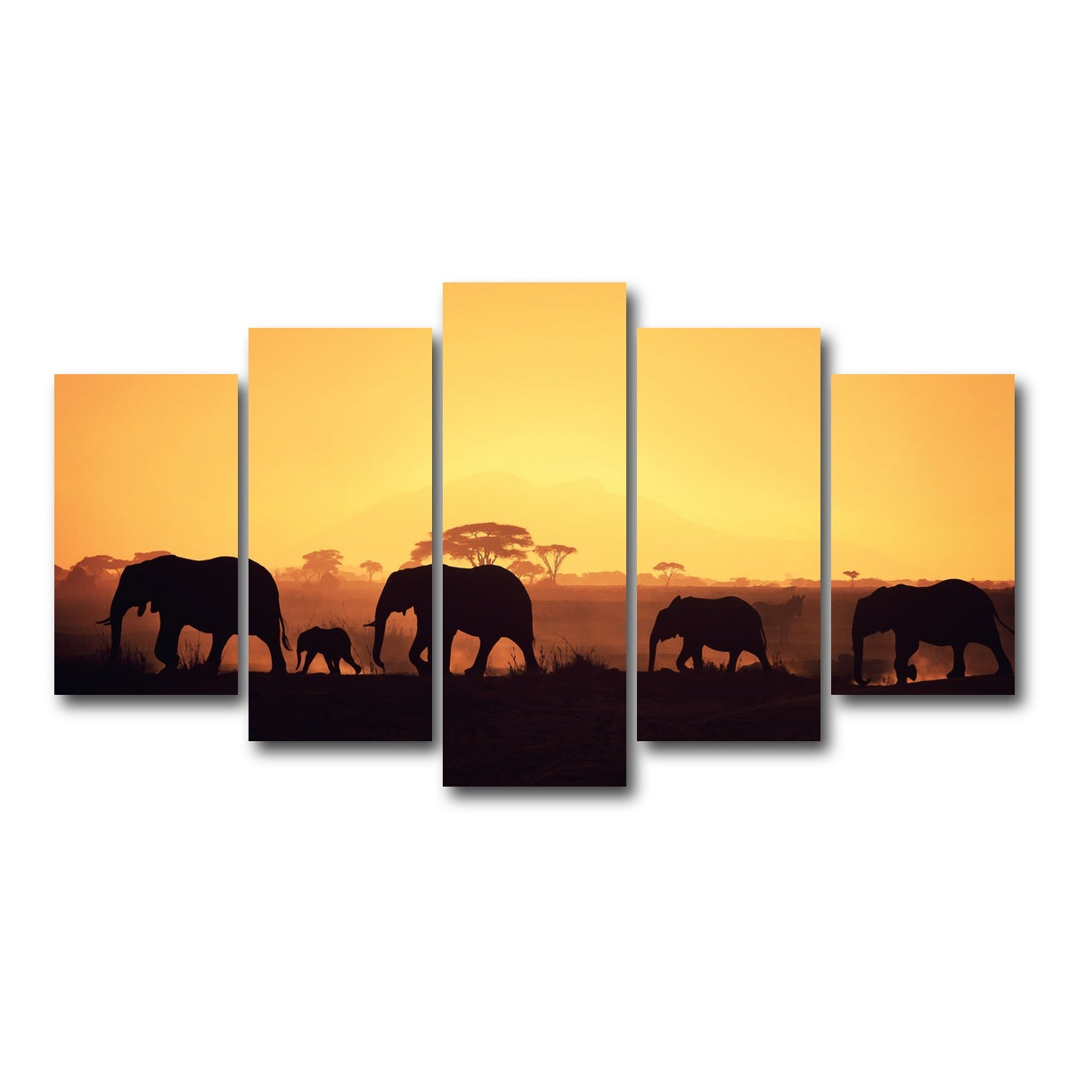 AUTO-MOCKUP WHITE | Elephants Walking Wall Art | 5 Piece | Gallery Wrapped | group=5_normal