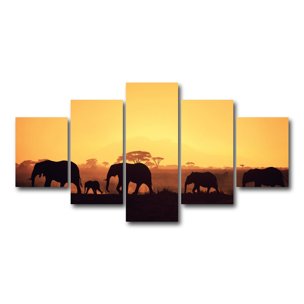 AUTO-MOCKUP WHITE | Elephants Walking Wall Art | 5 Piece | Gallery Wrapped | group=5_short