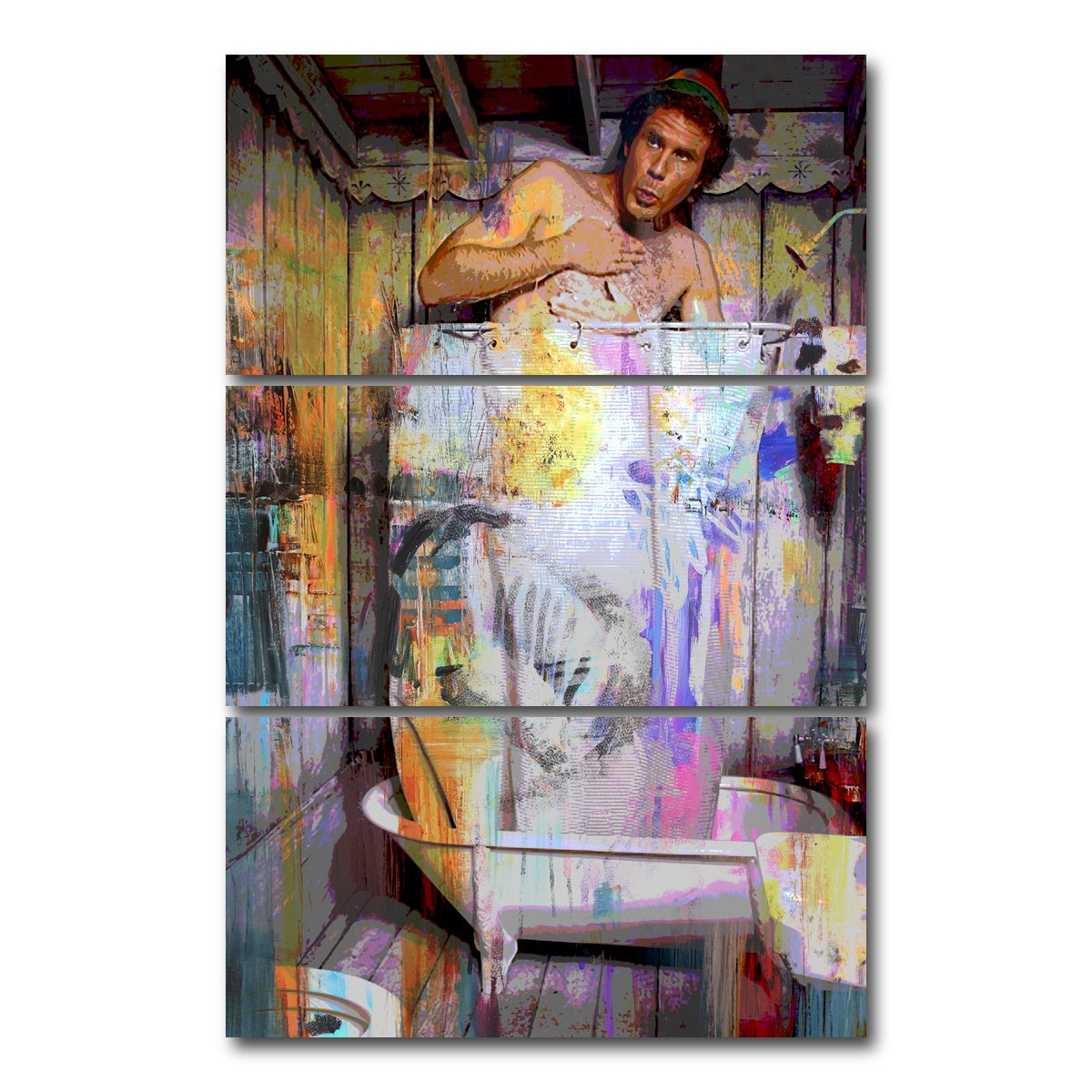 AUTO-MOCKUP WHITE | Elf Shower | 3 Piece | Gallery Wrap Canvas | group=12x24_stacked