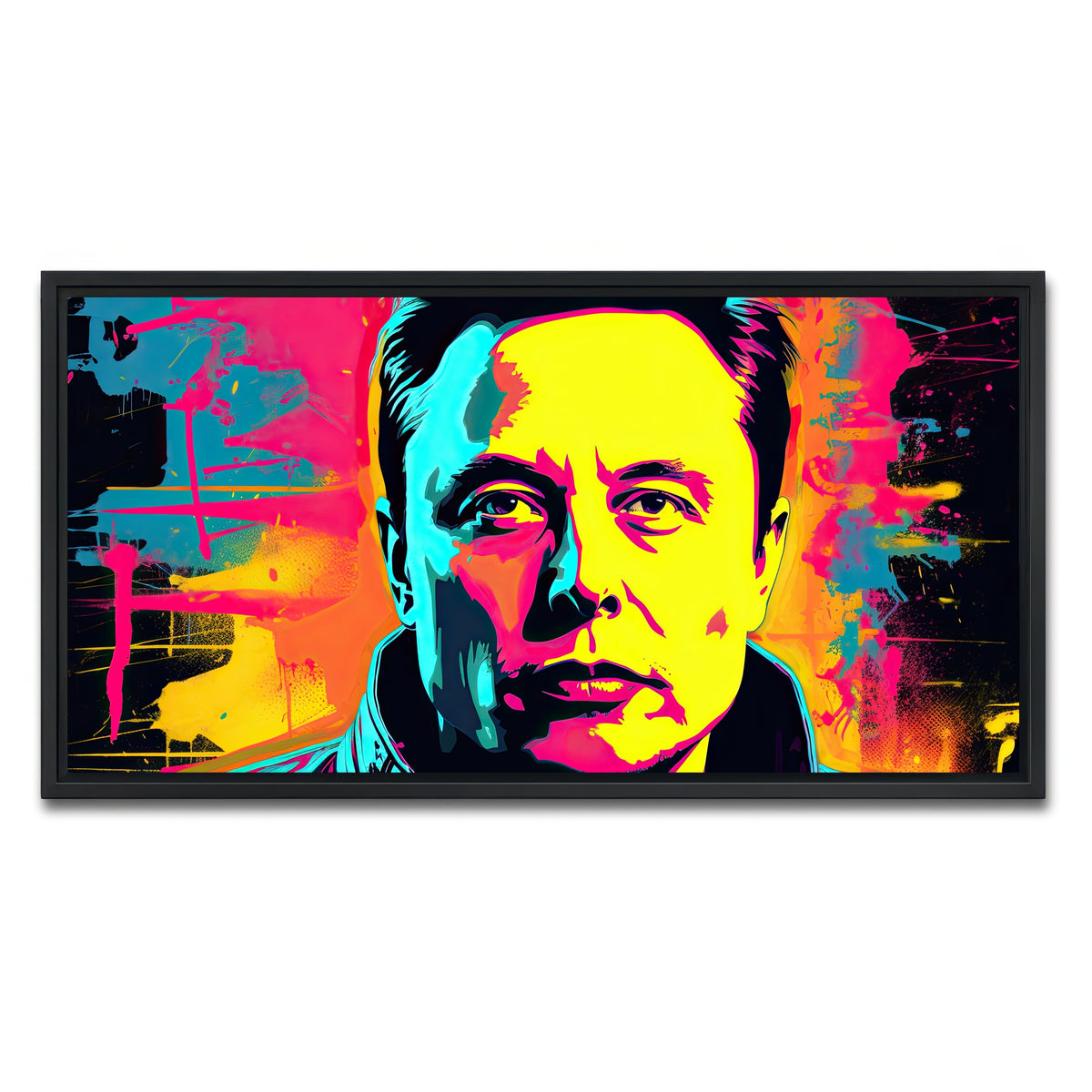 AUTO-MOCKUP WHITE | Elon Musk Warhol Style | 1 Piece | Black Framed Canvas | group=2x1