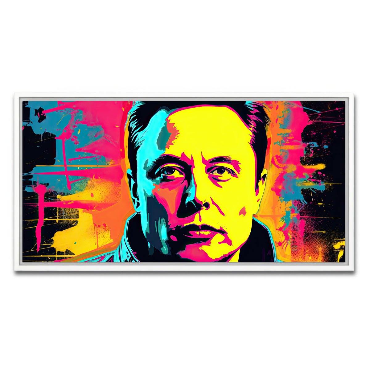 AUTO-MOCKUP WHITE | Elon Musk Warhol Style | 1 Piece | White Framed Canvas | group=2x1