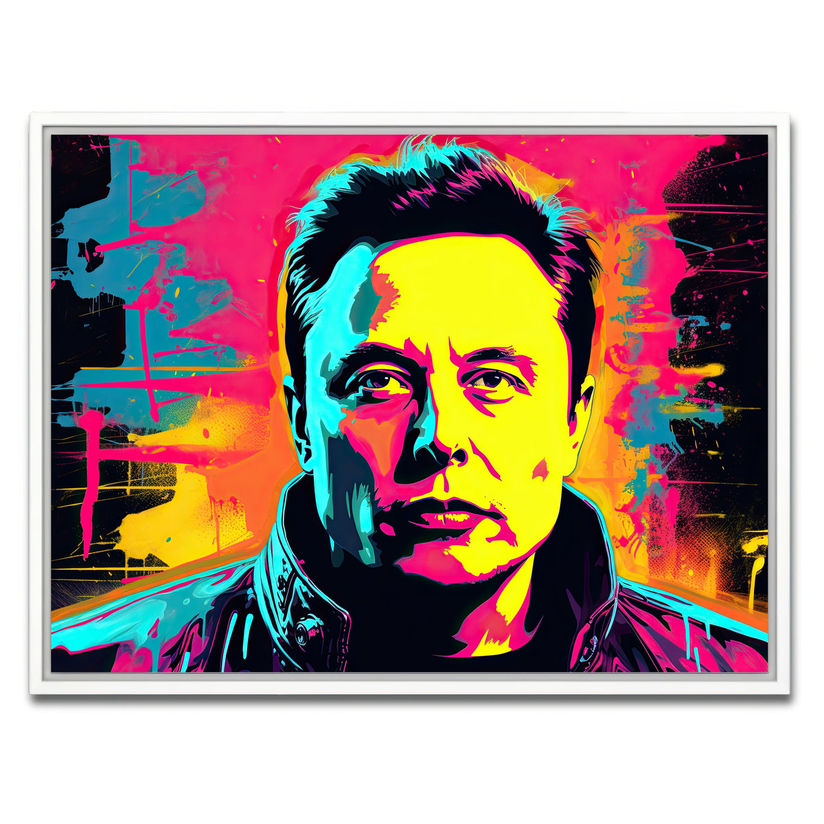 AUTO-MOCKUP WHITE | Elon Musk Warhol Style | 1 Piece | White Framed Canvas | group=4x3