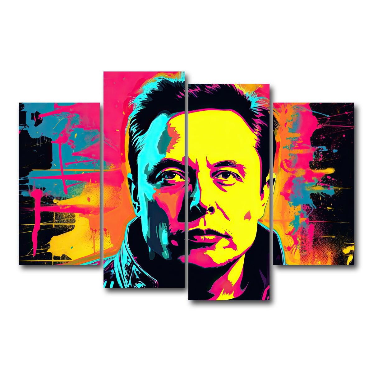 AUTO-MOCKUP WHITE | Elon Musk Warhol Style | 4 Piece | Gallery Wrap Canvas | group=4_short