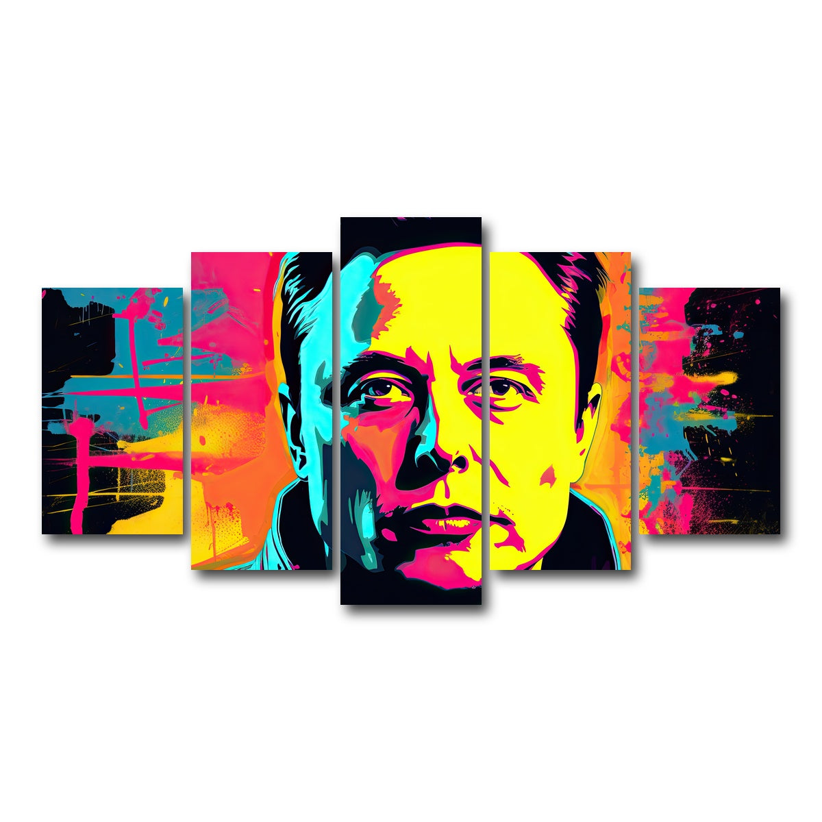 AUTO-MOCKUP WHITE | Elon Musk Warhol Style | 5 Piece | Gallery Wrap Canvas | group=5_normal