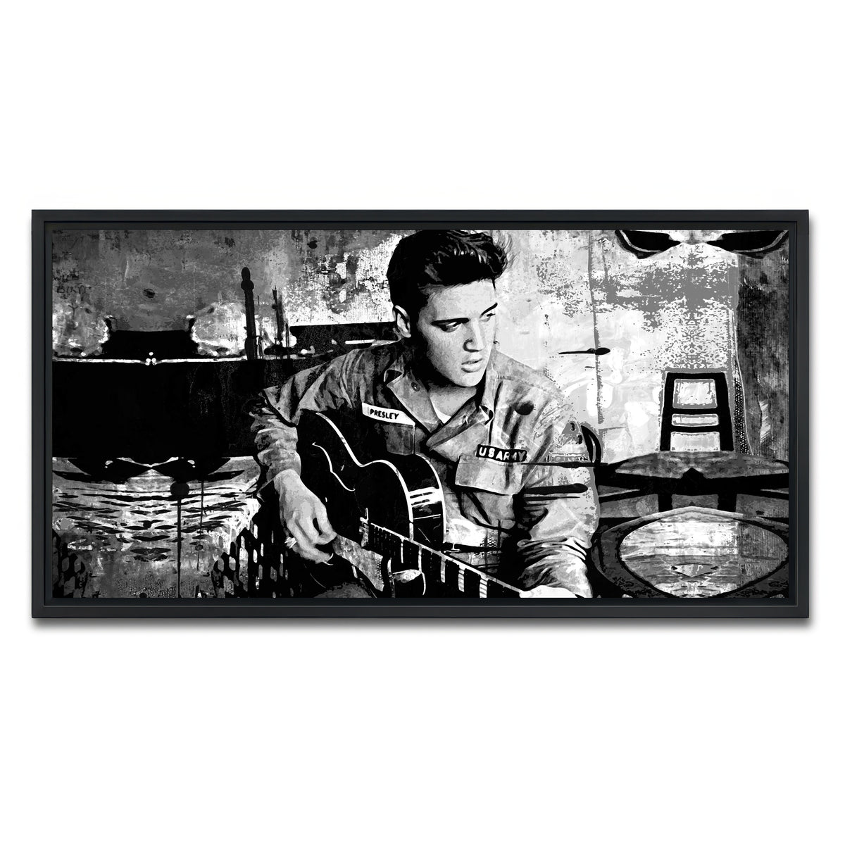 AUTO-MOCKUP WHITE | Elvis Presley Grayscale | 1 Piece | Black Framed Canvas | group=2x1