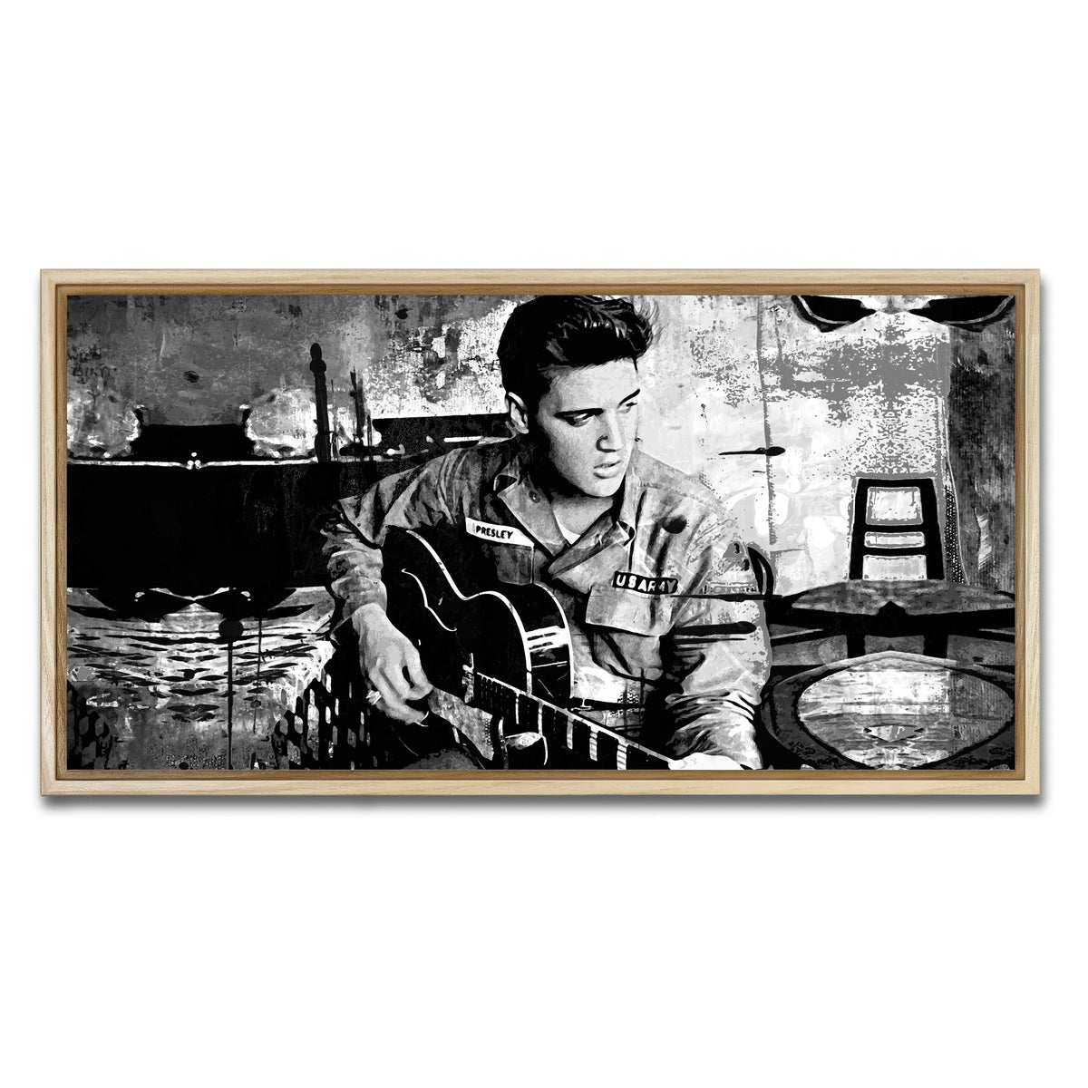 AUTO-MOCKUP WHITE | Elvis Presley Grayscale | 1 Piece | Natural Framed Canvas | group=2x1