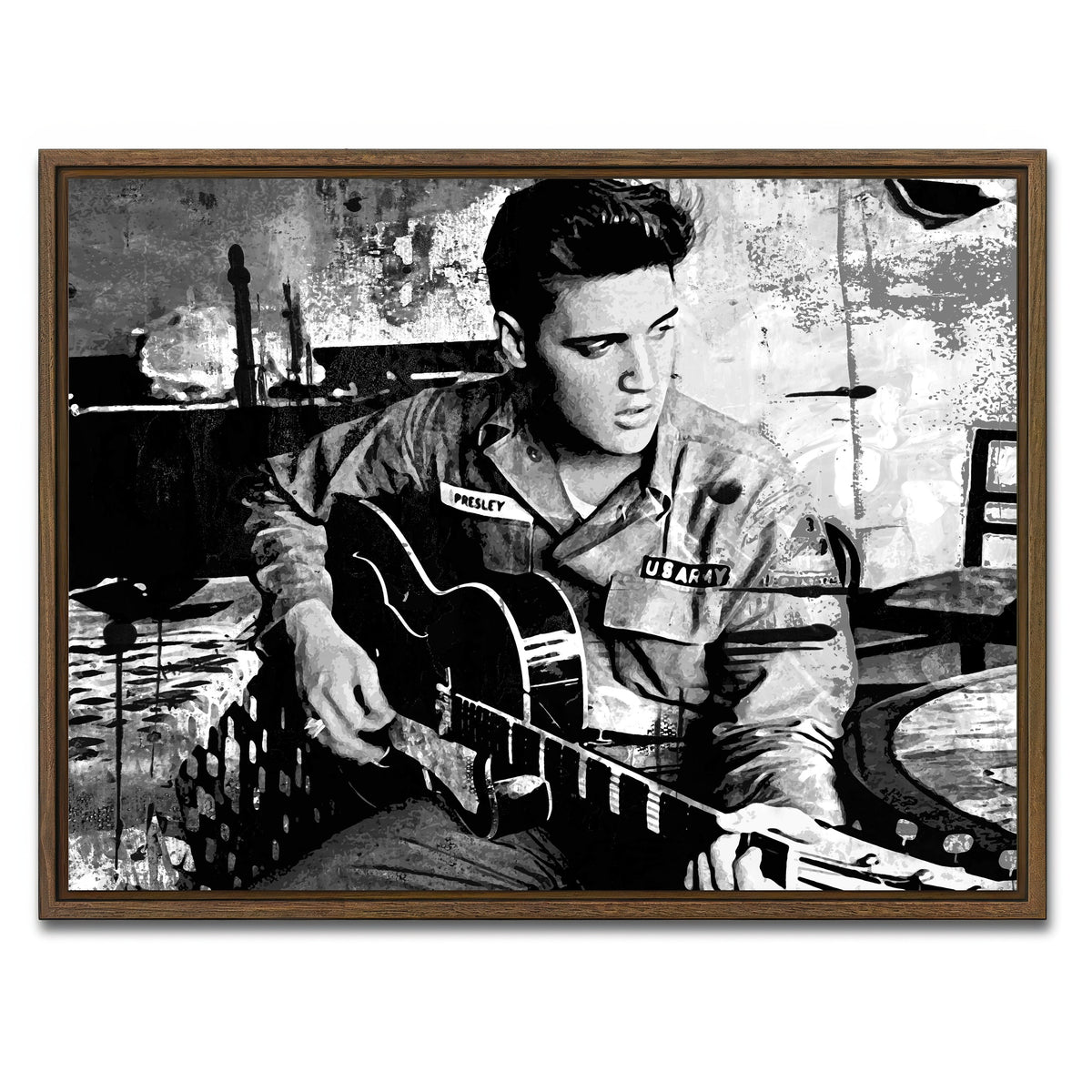 AUTO-MOCKUP WHITE | Elvis Presley Grayscale | 1 Piece | Walnut Framed Canvas | group=4x3