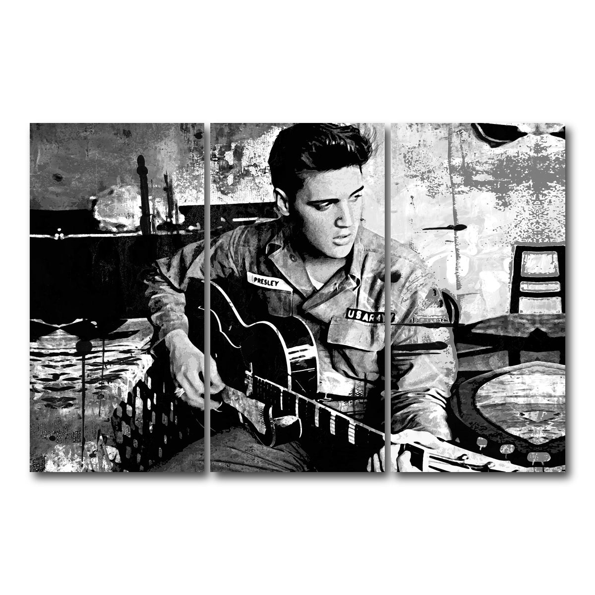 AUTO-MOCKUP WHITE | Elvis Presley Grayscale | 3 Piece | Gallery Wrap Canvas | group=12x24