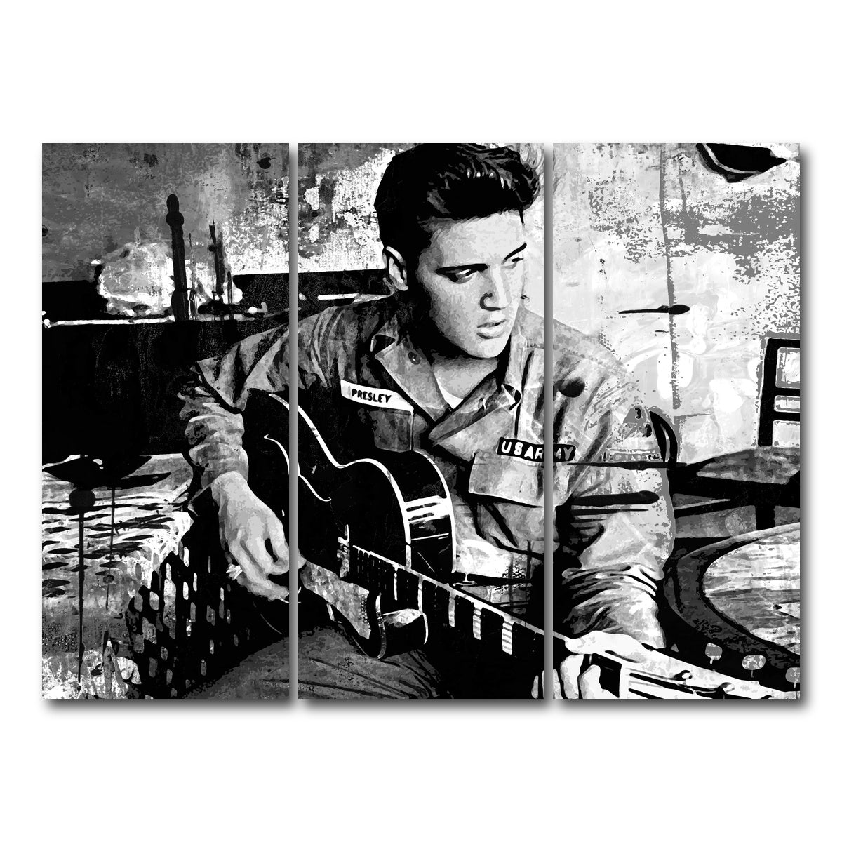 AUTO-MOCKUP WHITE | Elvis Presley Grayscale | 3 Piece | Gallery Wrap Canvas | group=8x18