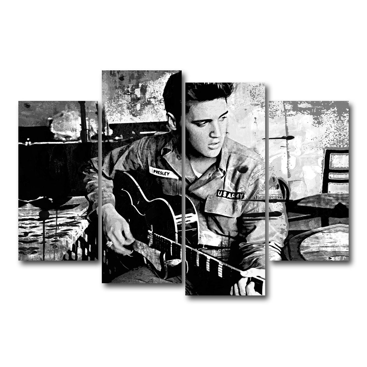 AUTO-MOCKUP WHITE | Elvis Presley Grayscale | 4 Piece | Gallery Wrap Canvas | group=4_short