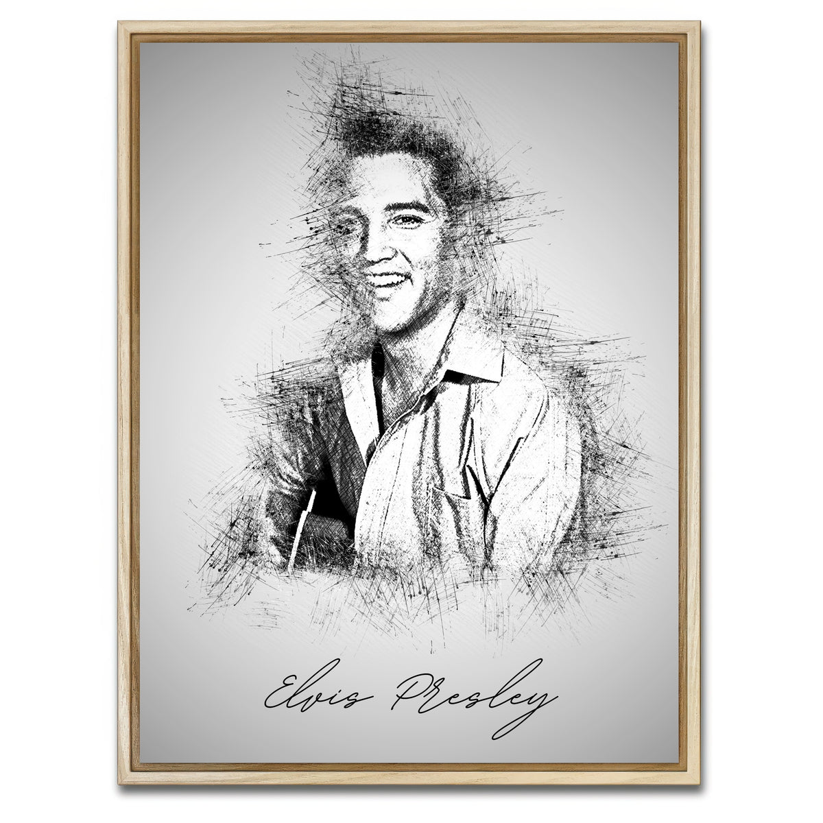 AUTO-MOCKUP WHITE | Elvis Presley Sketch | 1 Piece | Natural Framed Canvas | group=3x4