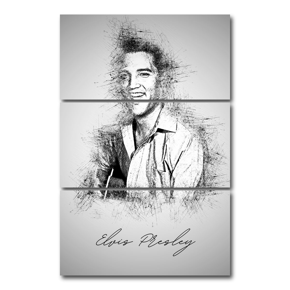 AUTO-MOCKUP WHITE | Elvis Presley Sketch | 3 Piece | Gallery Wrap Canvas | group=12x24_stacked