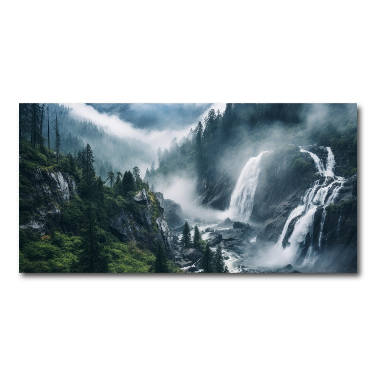 AUTO-MOCKUP WHITE | Enchanting forest waterfalls | 1 Piece | Gallery Wrap Canvas | group=2x1