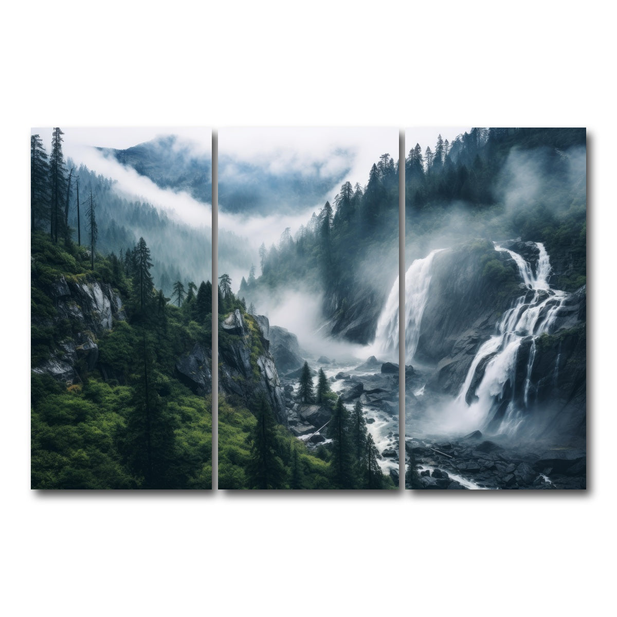 AUTO-MOCKUP WHITE | Enchanting forest waterfalls | 3 Piece | Gallery Wrap Canvas | group=12x24